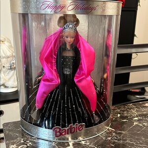 1998 Vintage Barbie Collector Doll in Black and Pink Ensemble Holiday Barbie